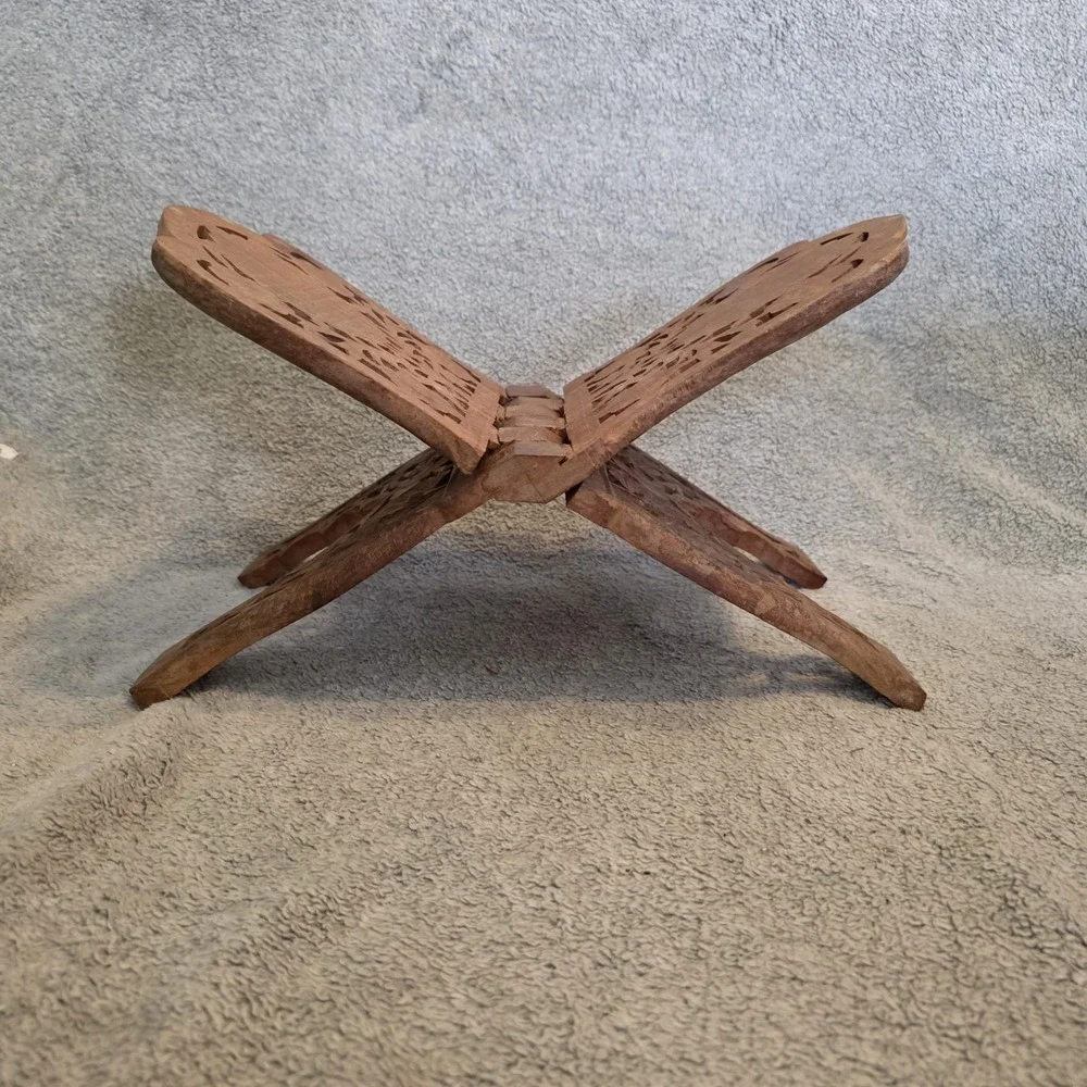Handcarved Wooden Book Stand cookbook Family Bible